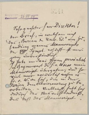 Gustav Mahler (1860-1911) Sammlung von Hans Moldenhauer: Briefe von Gustav Mahler an Emil Hertzka - BSB Ana 600.B.I.2.b. Hertzka Emil