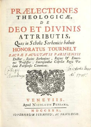 Praelectiones theologicae De Deo et divinis attributis
