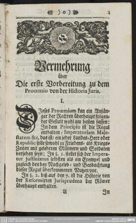 Vermehrung über Die erste Vorbereitung zu dem Prooemio von der Historia Juris