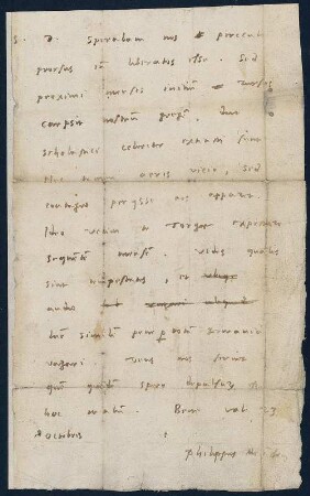 Eigenhändiger Brief Melanchthons an Mauricius Hausmann in Torgau : Eigenhändiger Brief Melanchthons an Mauricius Hausmann in Torgau. 23.10.1539. Rückseite. Brief. aus: Stammbuch von Heinrich Meibom Dresden: SLUB Mscr.Dresd.k.292,Bl.5a
