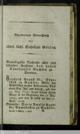 Allgemeines Adreßbuch der churf. sächs. Sechsstadt Görlitz