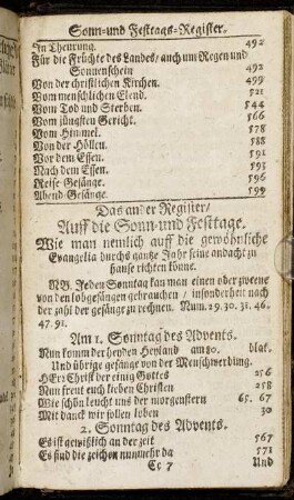 Das ander Register/ Auff die Sonn- und Festtage.