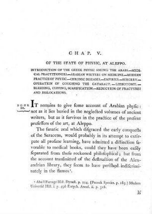 Chap. V. Of the state of physic, at Aleppo.