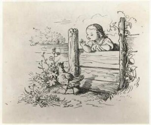 Richter, Ludwig: Puthühnchen. Illustration aus der Folge "Voer de Goern" zu K. Groth. 1858. Holzschnitt; 66 x 84 mm. Dresden: Kupferstich-Kabinett