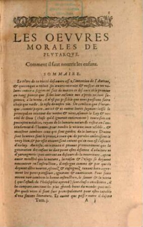Les oeuvres morales de Plutarque. 1. (1594)