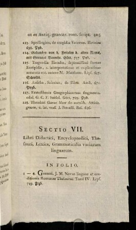 405-428, Sectio VII. Libri Didactici, Encyclopaedici, Thesauri, Lexica, Grammaticalia variarum linguarum.