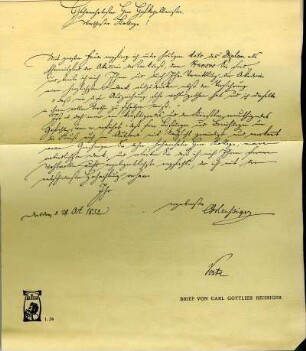 Brief von Carl Gottlieb Reissiger