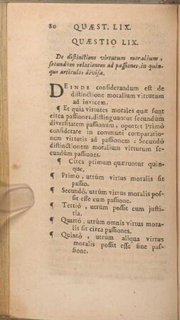 Quaestio LIX. De distinctione virtutum moralium, secundùm relationem ad passiones, in quinque articulos divisa.