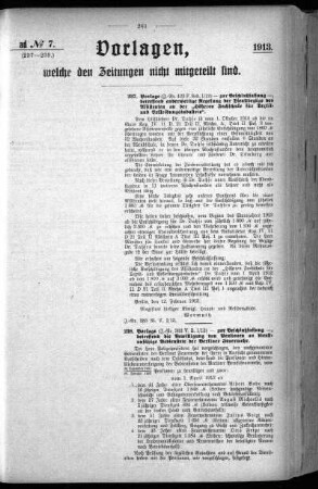 Anlage: ad No.7 (237-239), Vorlagen, welche den Zeitungen nicht mitgeteilt sind
