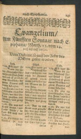 Evangelium/ Am Fünfften Sontage nach Epiphania