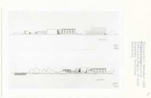Volksbildungszentrum, Berlin-Moabit (Diplomarbeit bei Karl Wilhelm Ochs): Ansicht von Osten und Süden