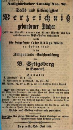 Antiquarischer Catalog, 76. 1858