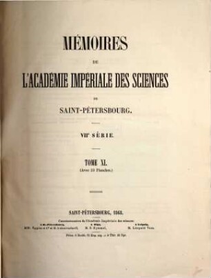 Mémoires de l'Académie Impériale des Sciences de St. Pétersbourg, 7. Ser., 11. 1868