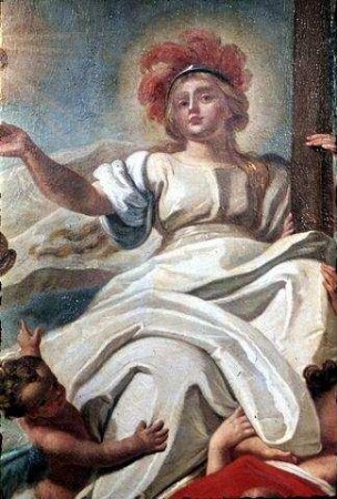 Der Glaube umgeben von Engeln in den Wolken thronend