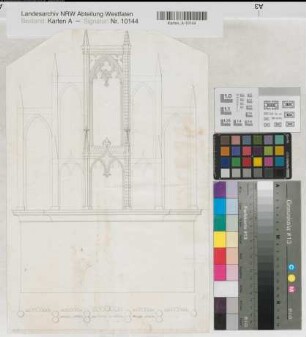 Orgelprospekt und Grundriß der Pfeifenstellung 19.Jh. 29 Fuß = 25,1 cm 41,5 x 28 Zeichnung Nachlaß Roetzel Nr. 256