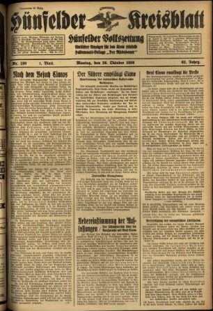 Erste Ausgabe vom Montag, den 26. Oktober 1936.
