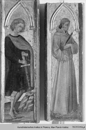 Zwei Tafeln eines Polyptychons: der heilige Galganus und der heilige Petrus von Siena