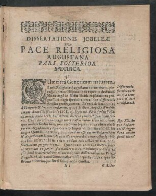 Dissertationis Iobeleae De Pace Religiosa Augustana Pars Posterior Specifica.