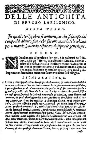 Delle Antichita Di Beroso Babilonico Libro Terzo.