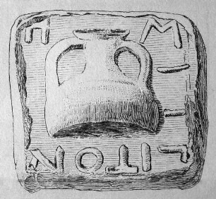 Viereckiges Bleigewicht mit halber Amphora und griechischer Inschrift HMITPITON: eine Sechstelmine