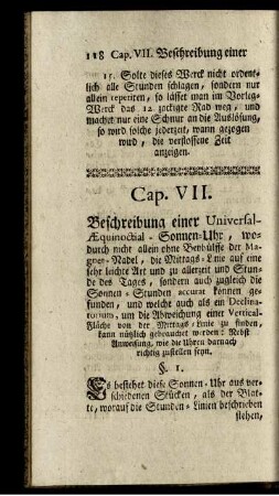 Cap. VII. Beschreibung einer Universal-Aequinoctial-Sonnen-Uhr, ...