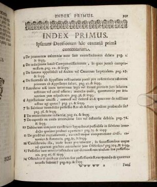 Index Primus. Isparum Decisionum hac centuria prima contentarum
