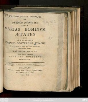 Dispvtatio Jvridica Inavgvralis De Eo Qvod Jvstvm Est Circa Varias Hominvm Ætates