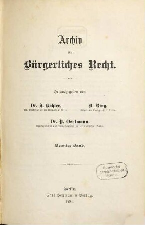 Archiv für bürgerliches Recht. 9. 1894