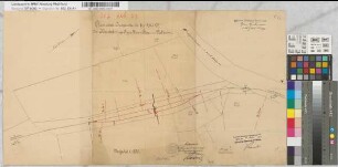 Spezialplan über die Lage der Kleinbahnlinie Eynatten-Raeren-Walheim in den Ortschaften Driesch und Titfeld. Koloriert Plan einer Ausweiche in km 5,4-5,5 Lageplan