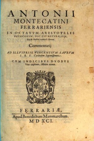 In octavum Aristotelis Physicorum ... librum Commentarii