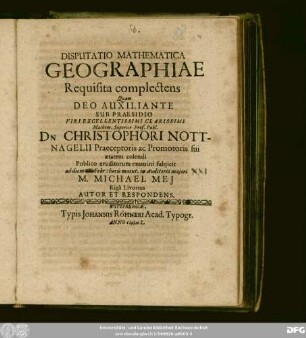 Disputatio Mathematica Geographiae Requisita complectens