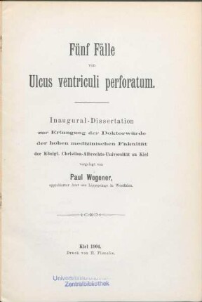 Fünf Fälle von Ulcus ventriculi perforatum