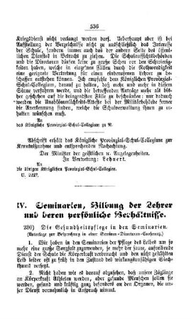 Die Gesundheitspflege in den Seminarien : [IV. Seminarien, Bildung der Lehrer und deren persönliche Verhältnisse]