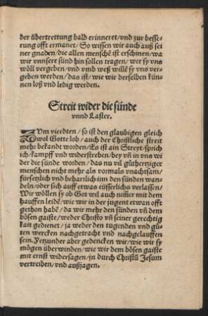 Streit wider sünde unnd Laster.