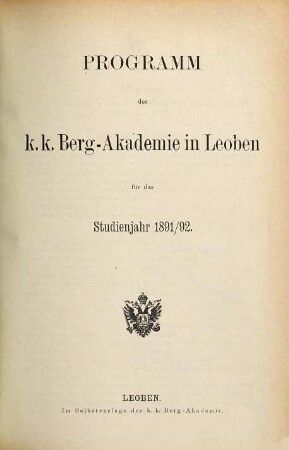 Programm : für das Studienjahr .... 1891/92