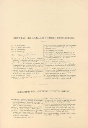 Verzeichnis der abgekürzt citierten Drucke