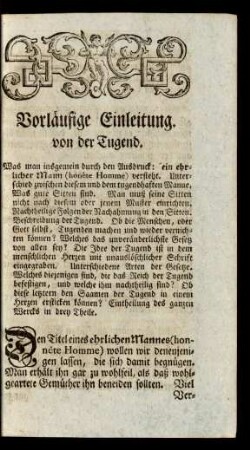 Vorläufige Einleitung. von der Tugend