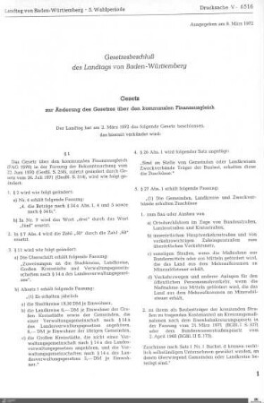 Gesetzesänderung über den kommunalen Finanzausgleich