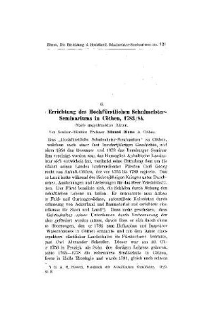 Die Errichtung des Hochfürstlichen Schulmeister-Seminariums in Cöthen, 1783/84 : nach ungedruckten Akten
