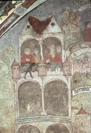 Hortus conclusus mit Himmlischem Jerusalem, Gottvater und Propheten, darunter Szenen aus dem Marienleben