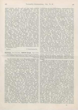 465-468 [Rezension] Staehelin, Rudolf, Huldreich Zwingli. Sein Leben und Wirken, nach den Quellen dargestellt. (In 4 Halbbdn.) 1. u. 2. Halbbd