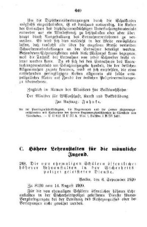 Die von ehemaligen Schülern öffentlicher höherer Lehranstalten in der Sicherheitspolizei geleisteten Dienste : [C. Höhere Lehranstalten für die männliche Jugend]