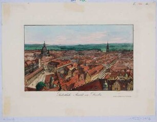Ansicht von Dresden, Blick aus der Vogelperspektive in Höhe des Hausmannsturmes nach Südosten