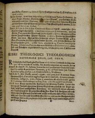 Libri Theologici Theologorum Reformatæ Relig. Lat. Germ.