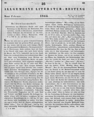 Christiansen, J.: Institutionen des Römischen Rechts oder erste Einleitung in das Studium des Römischen Privatrechts. Altona: Hammerich 1843