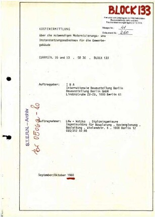 Gutachten: Kostenermittlung               Modernisierung/Instandsetzung Gewerbegebäude Cuvrystr. 20, 23