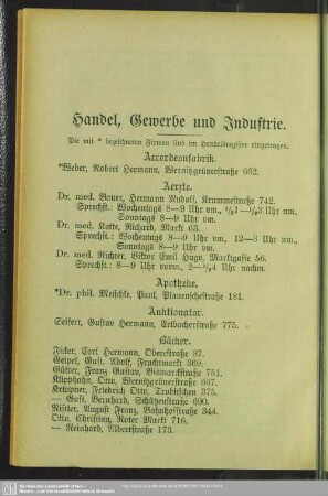 Berufsklassen und Gewerbebetriebe : Handel, Gewerbe und Industrie