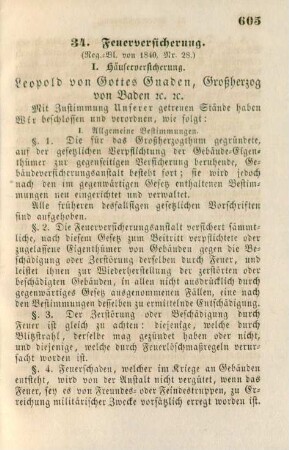 34. Feuerversicherung (Reg.-Bl. von 1840, Nr. 28)
