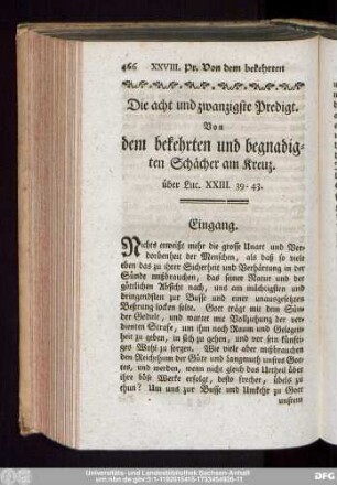 Die acht und zwanzigste Predigt. Von dem bekehrten und begnadigten Schächer am Kreuz. über Luc. XXIII. 39-43.