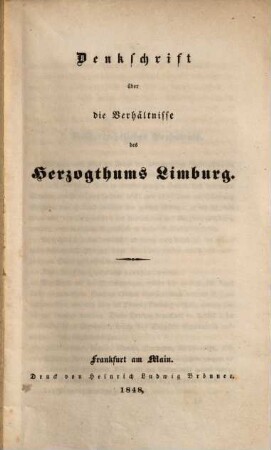 Denkschrift über die Verhältnisse des Herzogthums Limburg